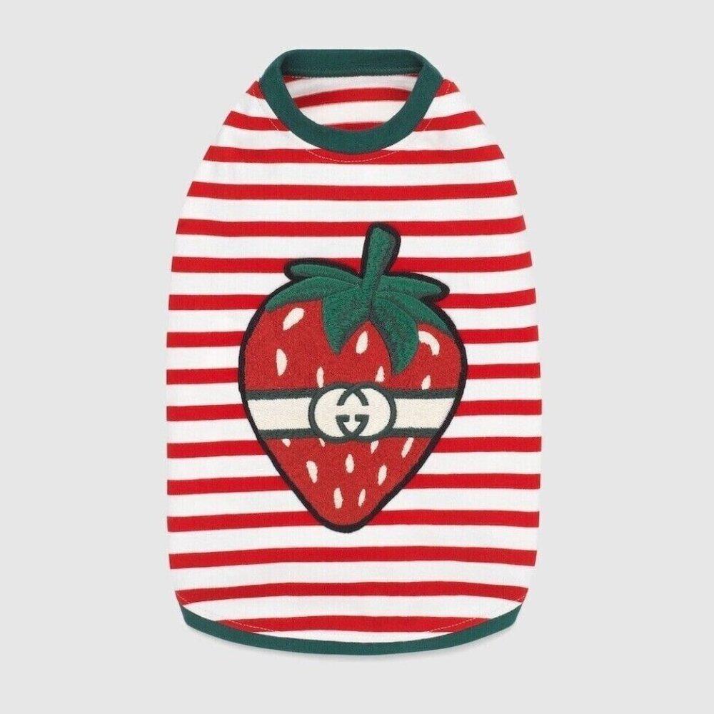 NWT Gucci Strawberry Design Red White Dog Wear Dog Shirts Size M